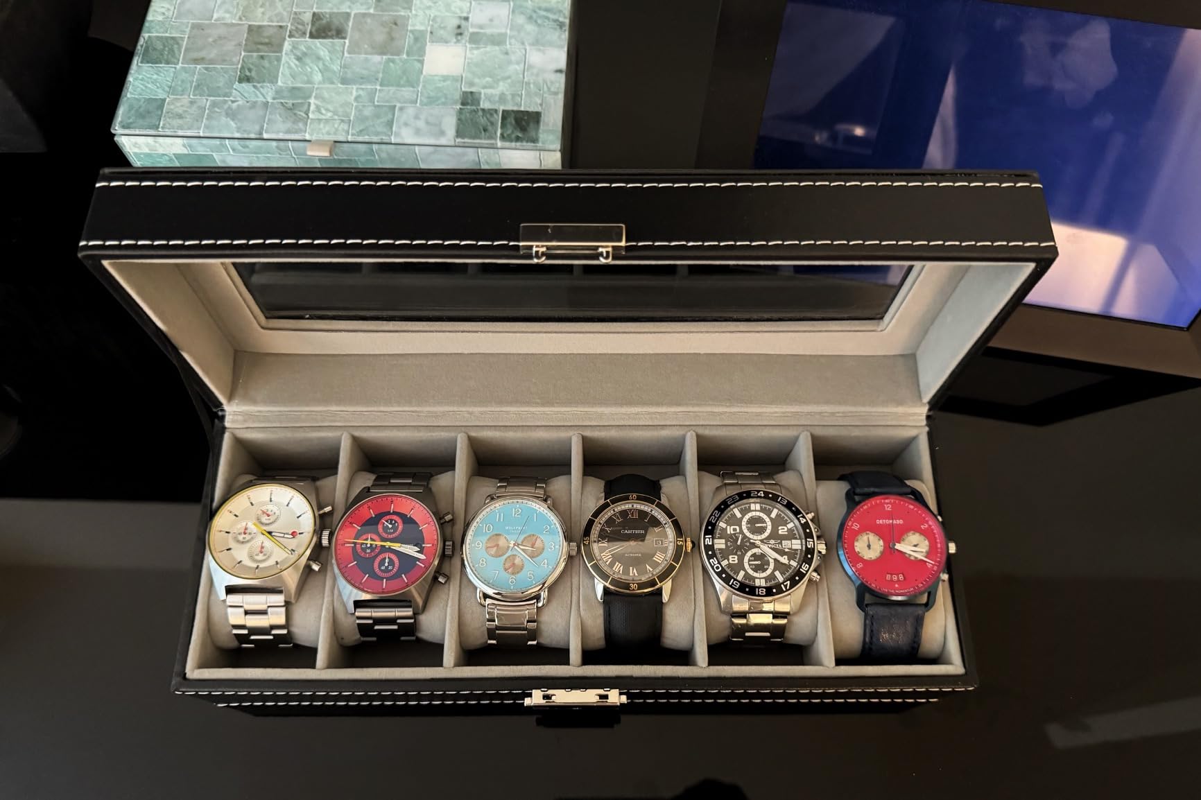 NEX 6 Slots Watch Box Organizer for Men, Black Watch Holder Display Case customer photo 2