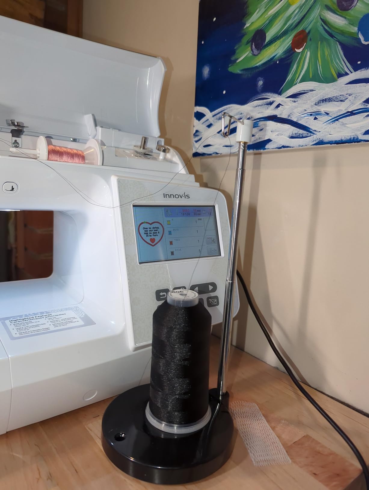 Adjustable Single Thread Spool Holder – Stand alone Embroidery, Sewing or Quilting Thread Holder or Stand – Ensures Smoother Feed = Heavy Plastic Base customer photo 1