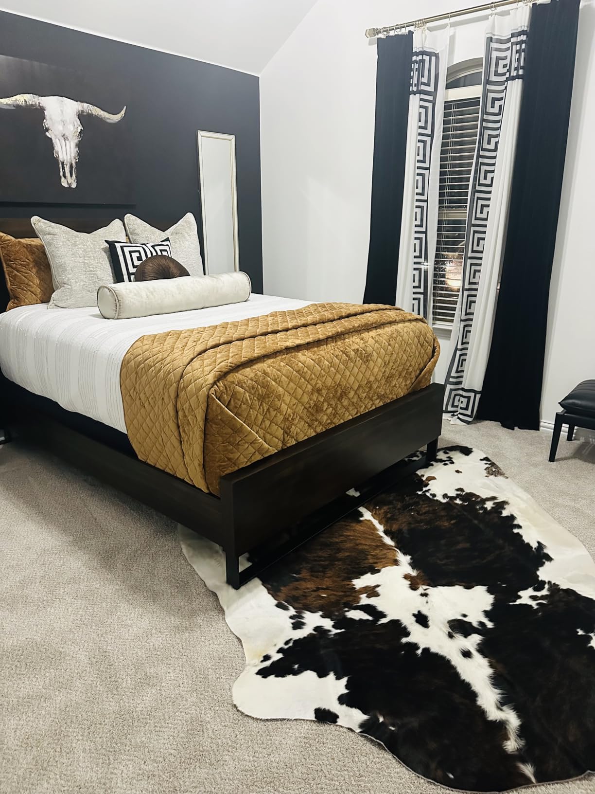 Sunshine Cowhides Genuine Cowhide Rug - Thick, Rustic Fur Carpet for Living Room, Bedroom, Office, or Decor - Cozy Accent for Kitchen, Bath, Fireplace & Wall - Tricolor Black & White, Large (6x6-7 Ft) customer photo 1