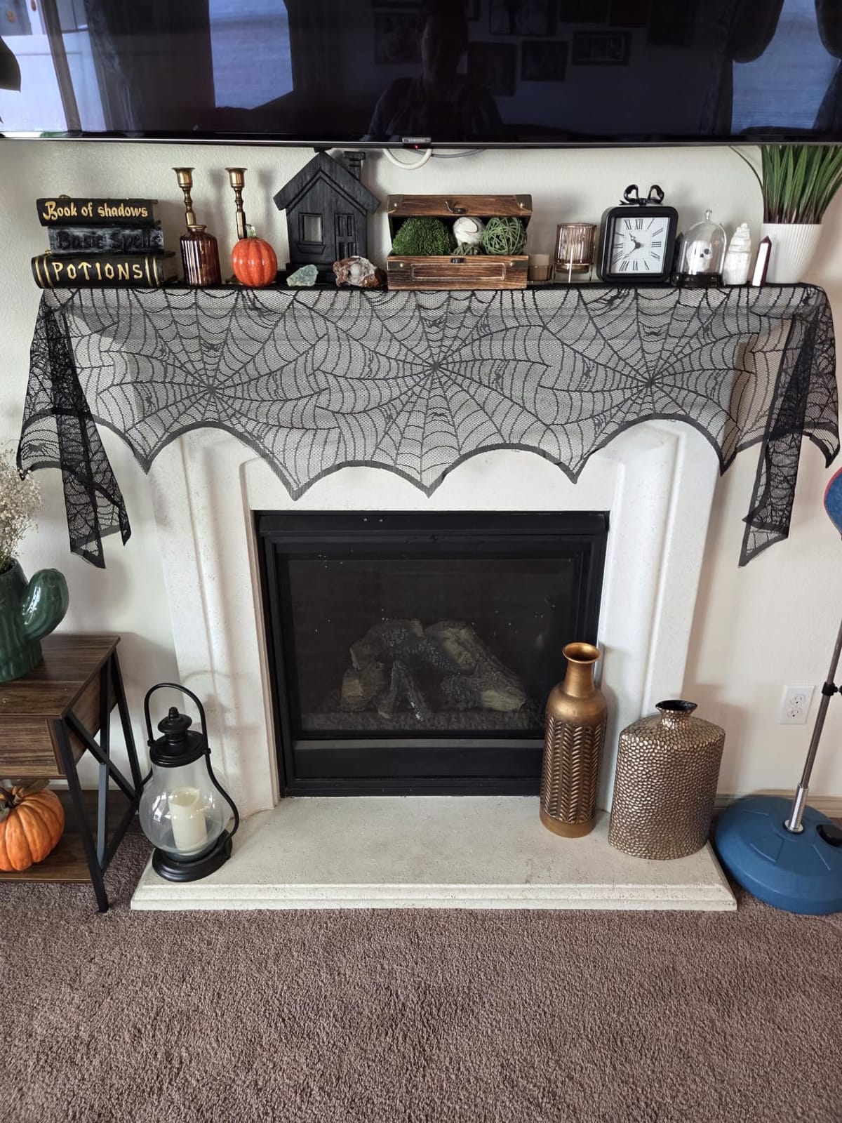 AerWo Halloween Decoration Black Lace Spiderweb Fireplace Mantle Scarf Cover Festive Party Supplies 45 X 243cm 18 x 96 inch customer photo 2