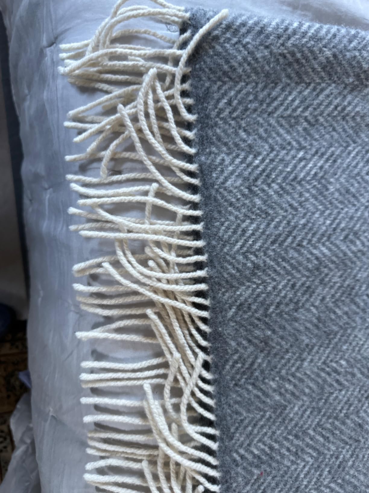 Biddy Murphy Merino & Cashmere Wool Throw Blanket, 54x71in Grey Herringbone customer photo 2