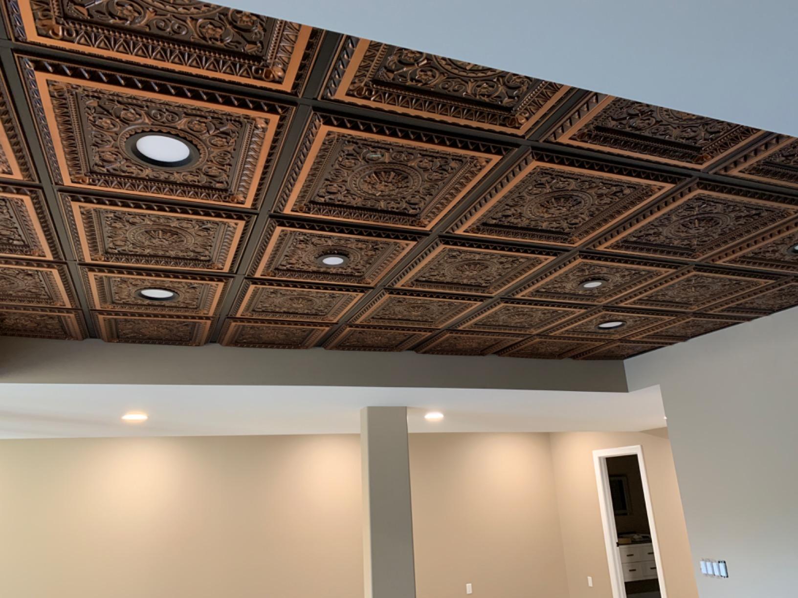 uDecor Marseille Antique Copper Ceiling Tiles - 2 ft. x 2 ft. Decorative Ceiling Tiles, Box of 10, Faux Tin Look, Class A Fire Rated customer photo 1
