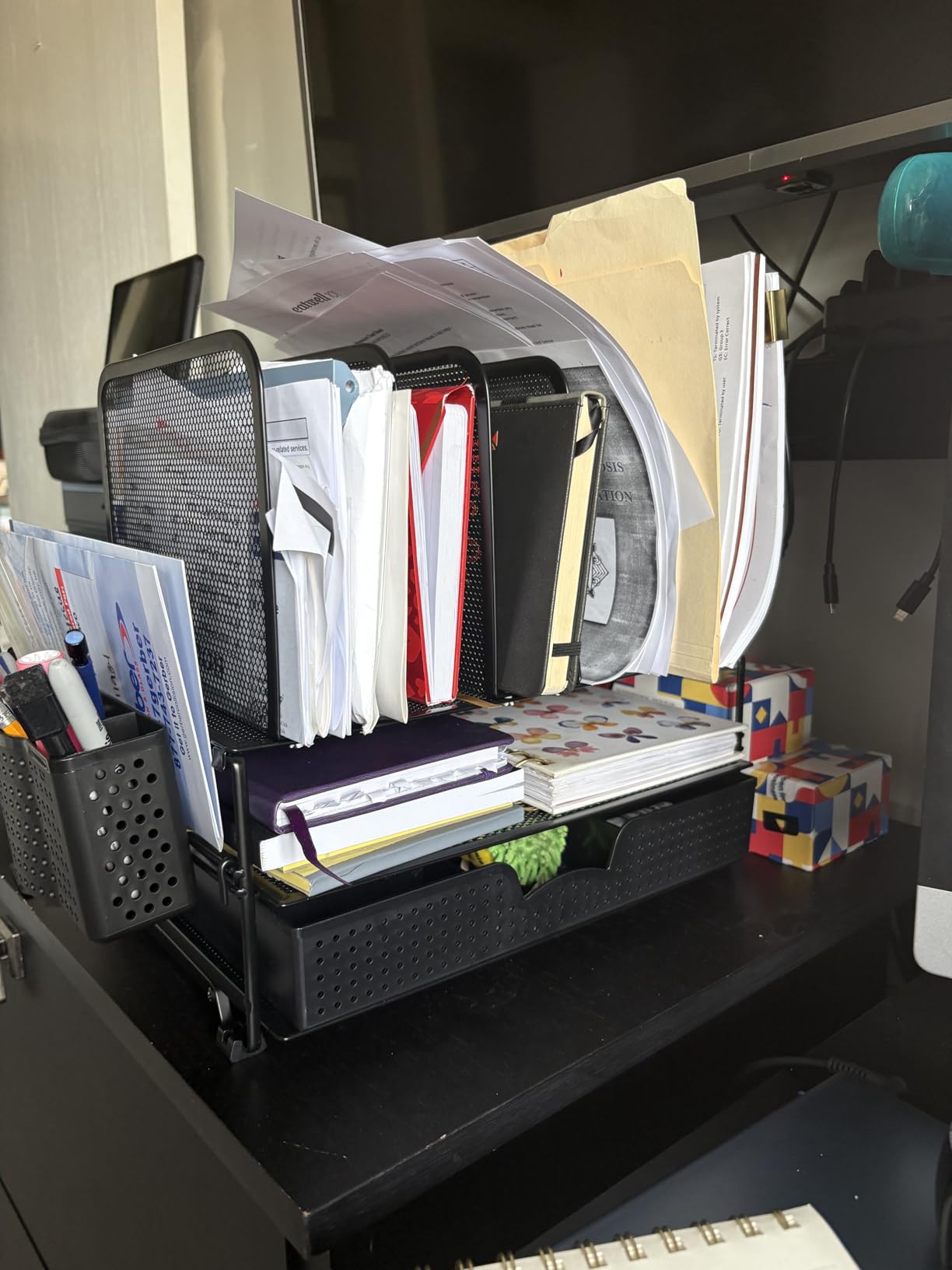 Simple Houseware Desk File Organizer for Office Supplies w/Drawer, Black customer photo 1