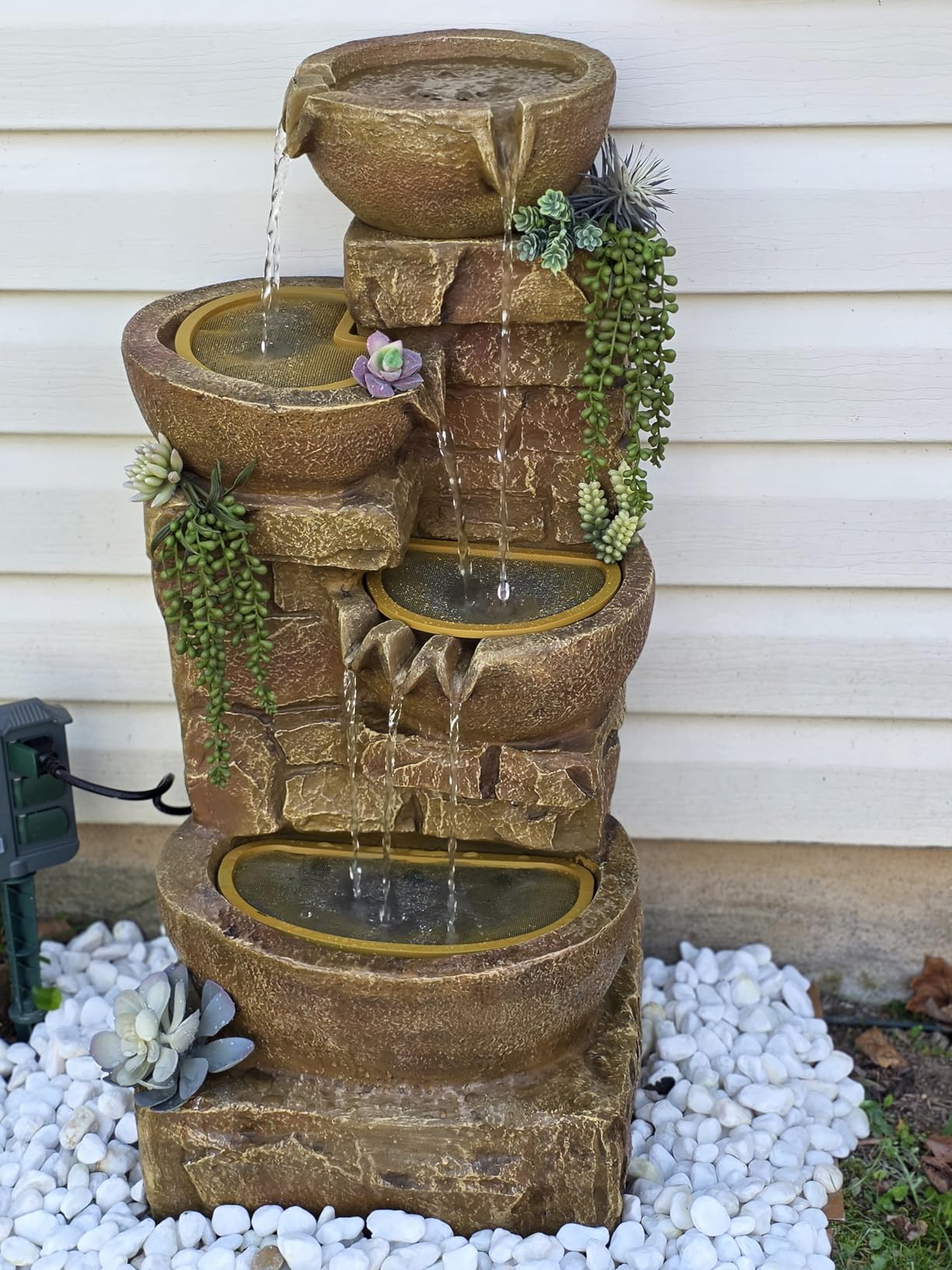 Teamson Home 33.25 in. Cascading Bowls and Stacked Stones LED Outdoor Water Fountain for Gardens, Landscaping, Patios, Balconies, and Lawns for a Calming Oasis in Outdoor Living Spaces, Stone Gray customer photo 1