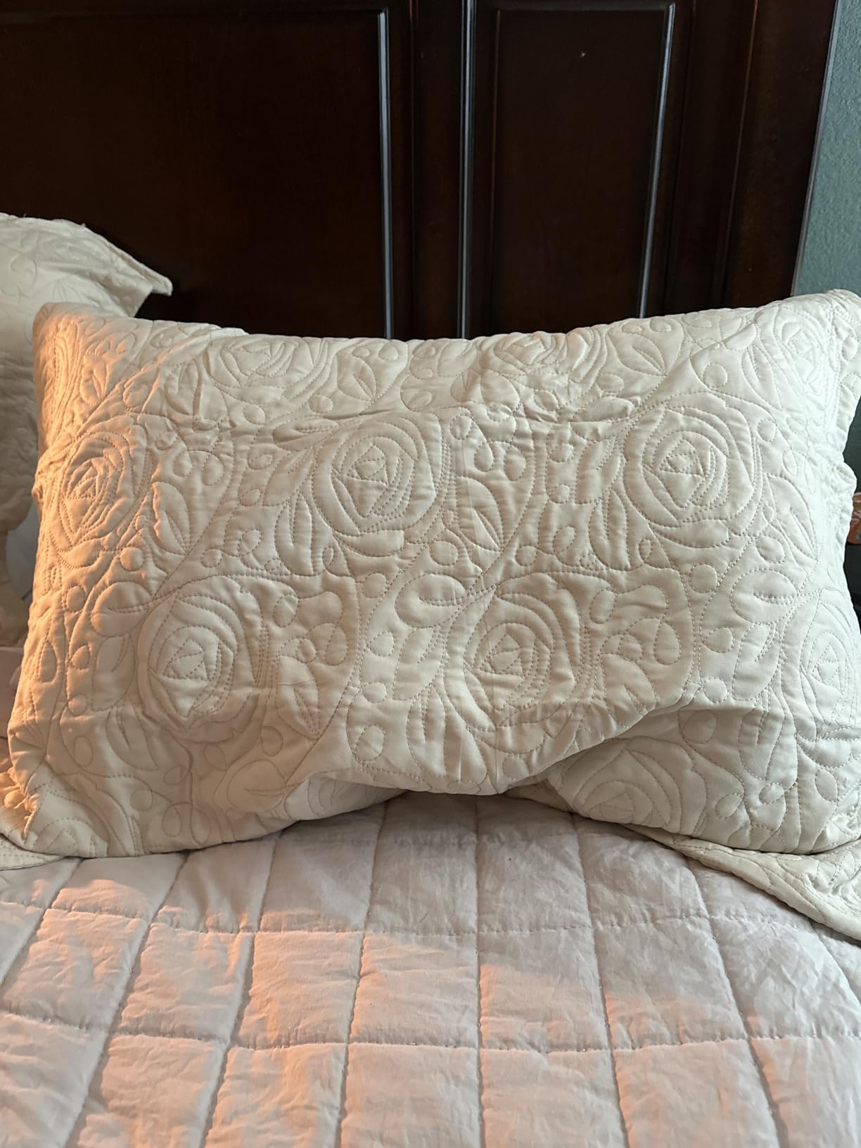 MarCielo 2-Piece Embroidered Pillow Shams, Decorative Microfiber Pillow Covers Set, Standard Size, Beige customer photo 2
