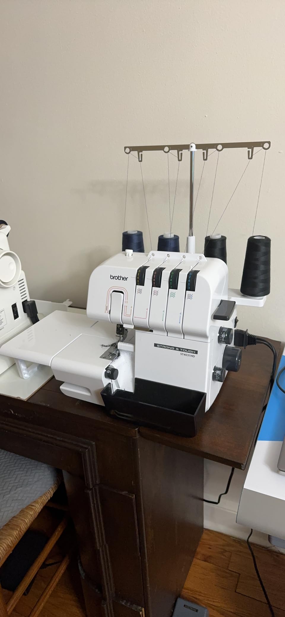 Brother ST4031HD Serger, Strong & Tough Serger, 1,300 Stitches Per Minute, Durable Metal Frame Overlock Machine, Large Extension Table, 3 Included Accessory Feet, 12.99 x 14.37 x 17.01 in., White customer photo 2