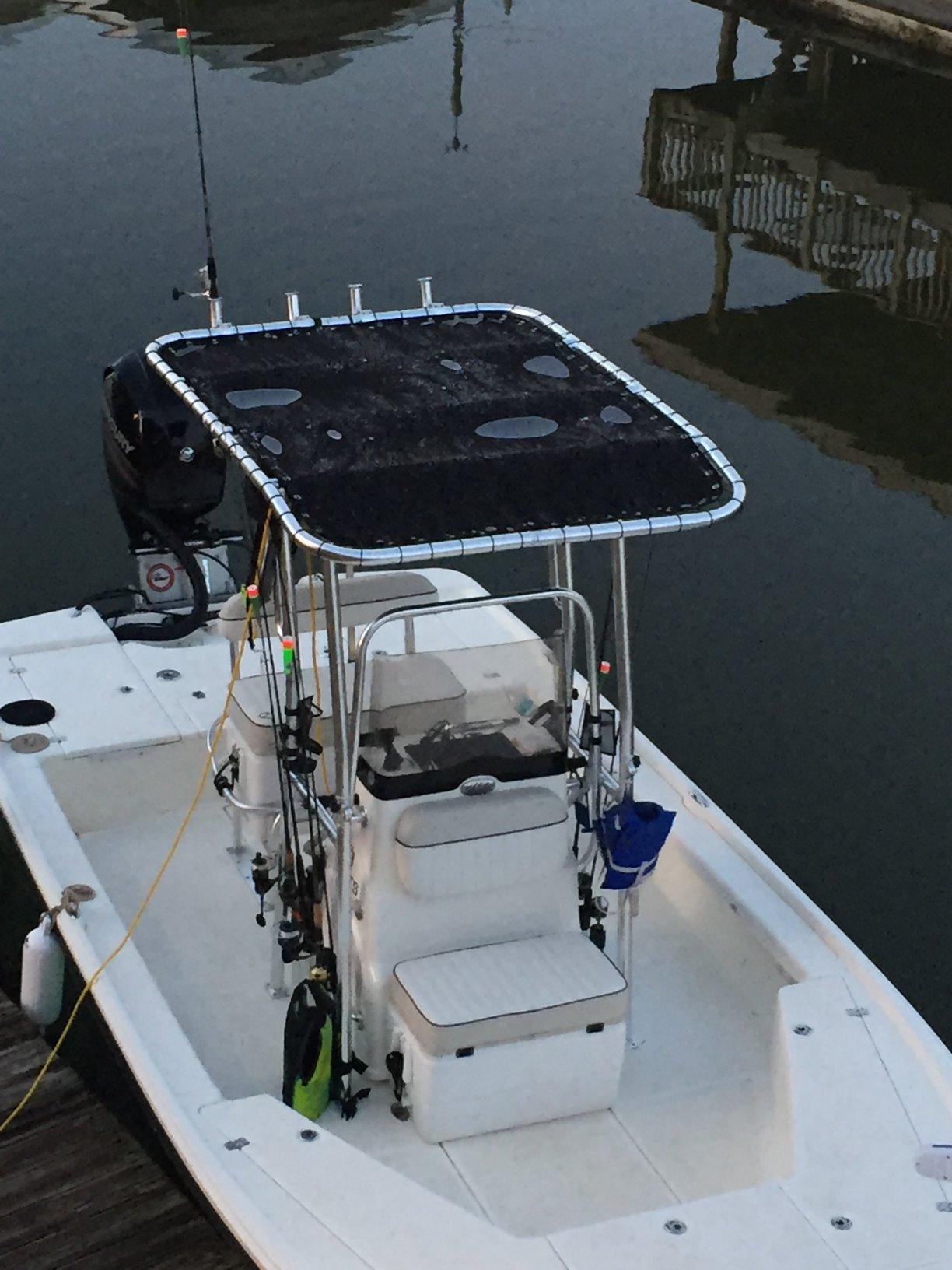 Fishmaster Original Boat T-Top for Center Console Fishing Boats - Universal Fit, Foldable Design - Polished and Anodized - Navy Canvas customer photo 1