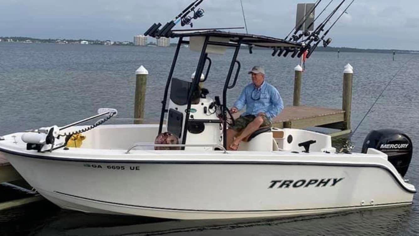 Fishmaster Original Boat T-Top for Center Console Fishing Boats - Universal Fit, Foldable Design - Polished and Anodized - Navy Canvas customer photo 2
