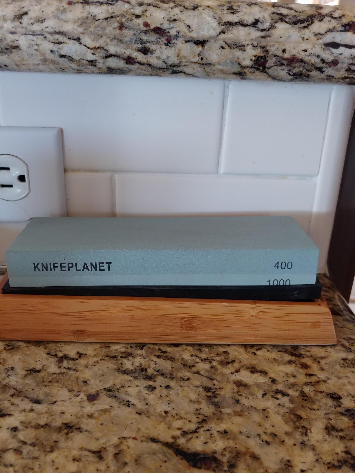 Premium Knife Sharpening Stone Set – 400/1000 and 3000/8000-Grit Professional, Safe Knife Sharpener Set – Whetstone Set Includes Flattening Stone, Bamboo Base, and 2 Nonslip Rubber Bases Tan customer photo 2