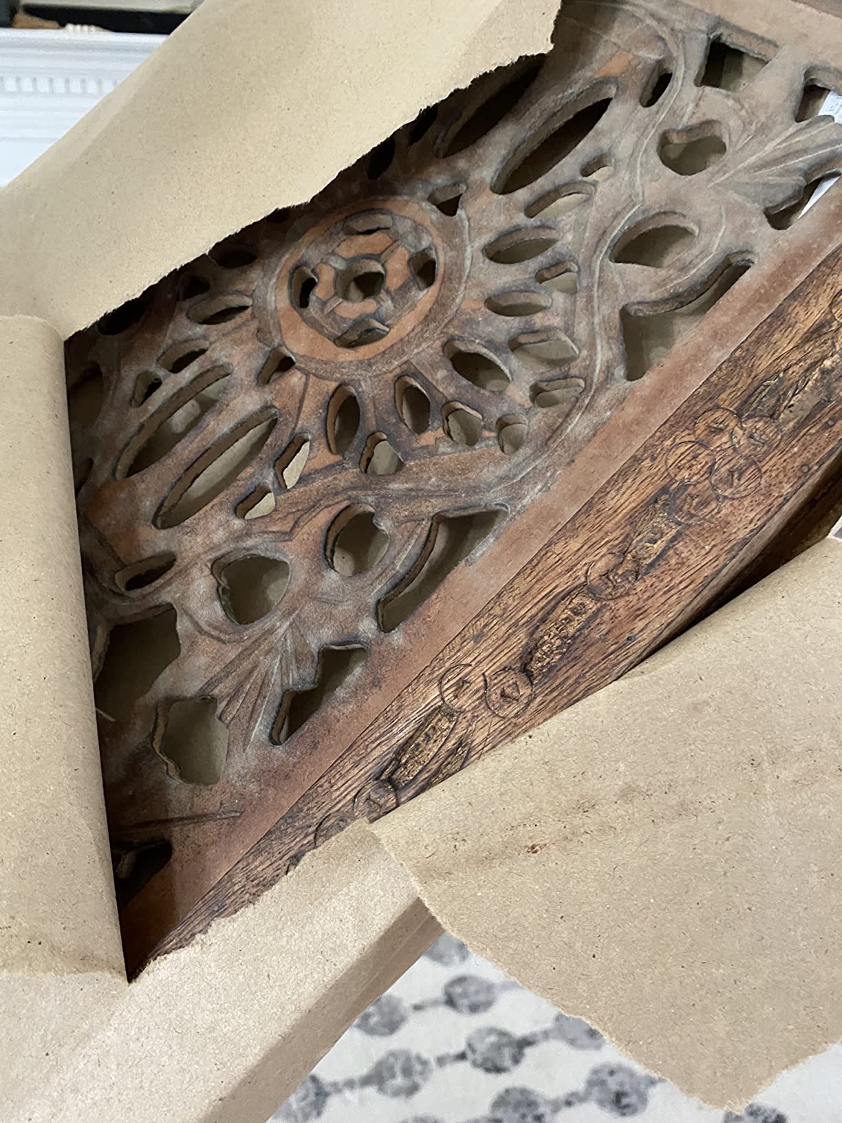 Floral Hand Carved Wooden Wall Panels Set of 2, Rustic Brown customer photo 1