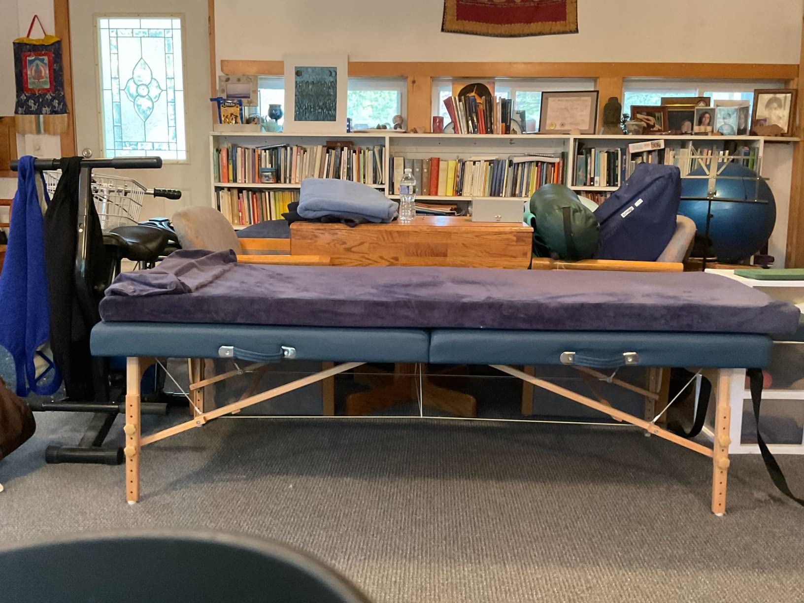 Saloniture Portable Physical Therapy Massage Table - Low to Ground Stretching Treatment Mat Platform - Cream customer photo 2