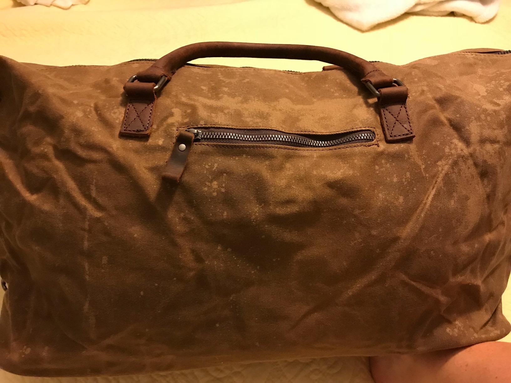 NEWHEY 55L Travel Duffel Bag, Waterproof Waxed Canvas & Leather Weekender Bag for Men, Large Carry-on Overnight Bag for 4-5 Day Business Trips & Weekend Getaways, Brown customer photo 1