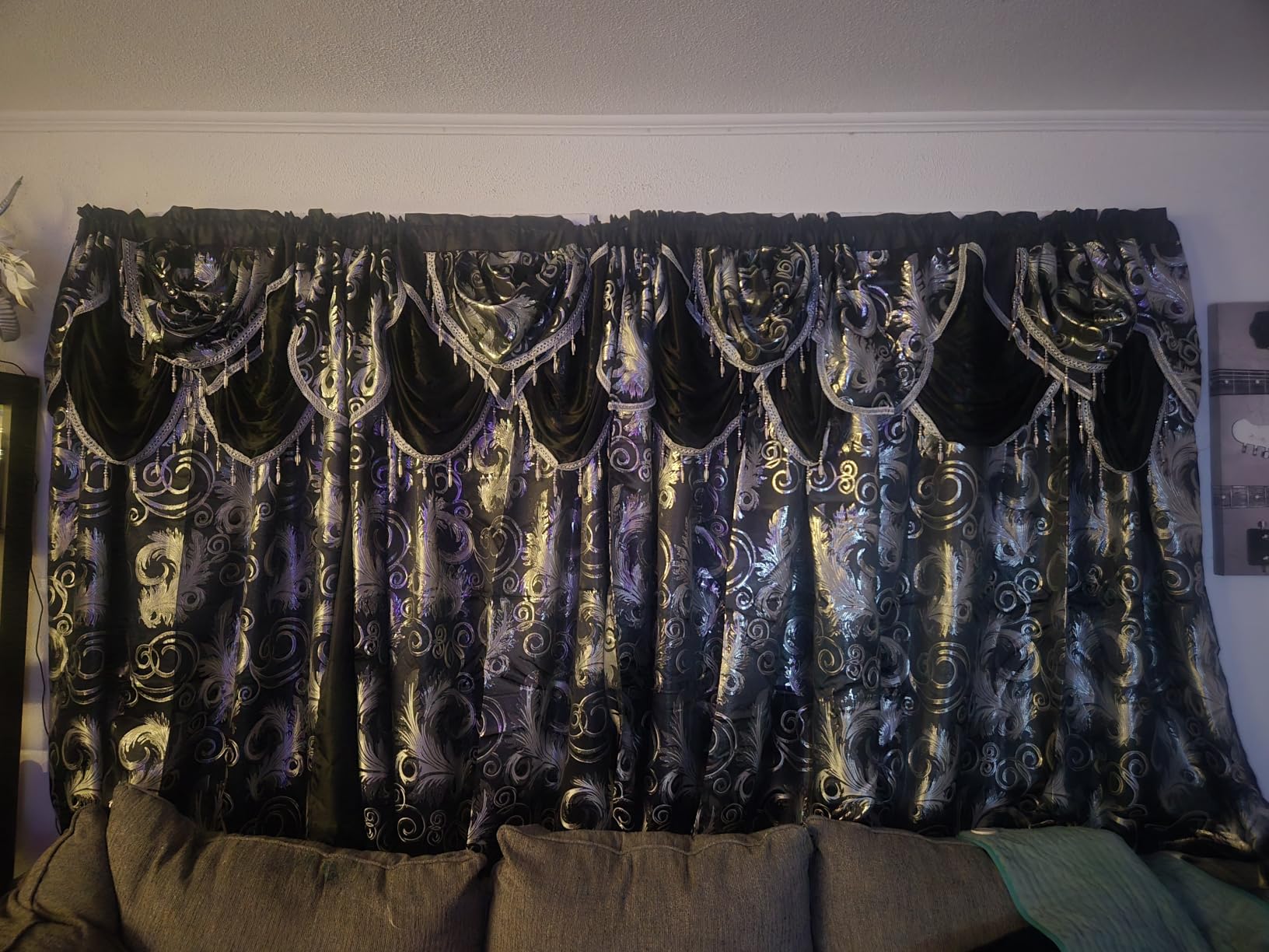 GLORY RUGS Jacquard Luxury Window 2 Panel Set Brown Curtain with Attached Valance and Backing Bedroom Living Room Dining 2 Curtains 55x84 inches Each Jana customer photo 2