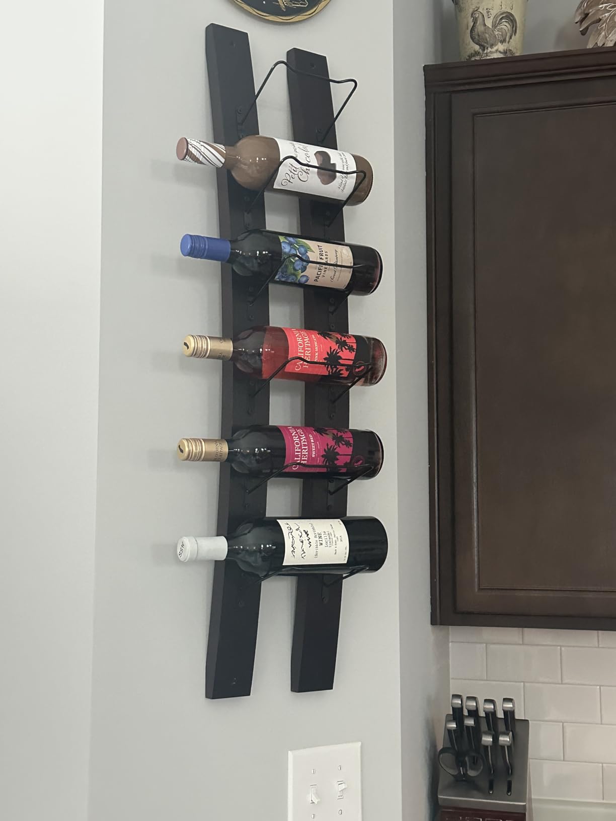 DCIGNA Wall Mounted Wine Rack, Barrel Stave Wine Rack, Imported Pine Wood and Metal Wine Bottle Holder Rack - 6 Bottles 40x7.6inch (Red Wine Color) customer photo 1
