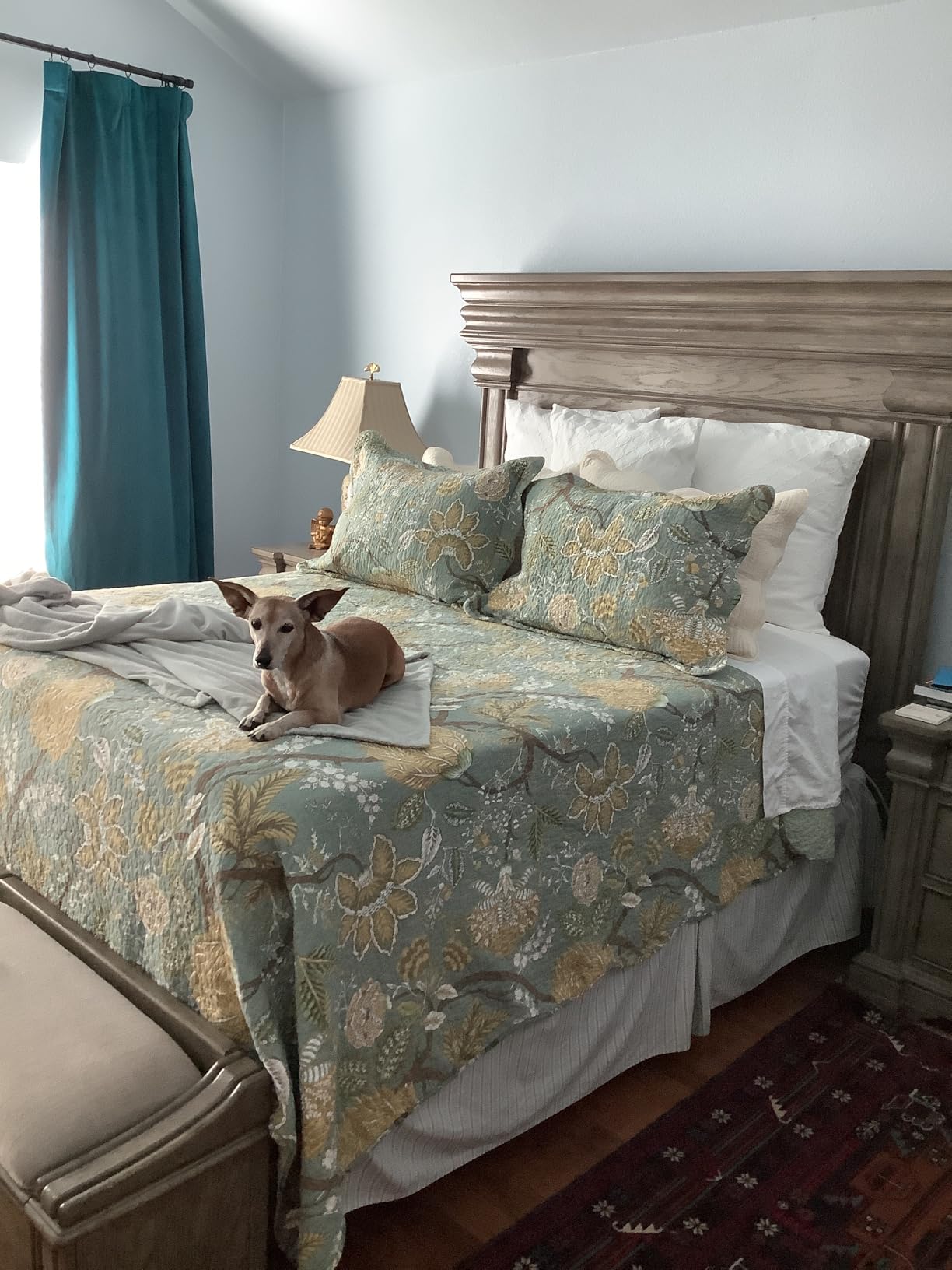 NEWLAKE Quilt Set Queen Size, 100% Cotton Patchwork Green Bohemian Quilt Sets, Reversible Bedspread Lightweight and Breathable for All Seasons, Soft Quilted Bedspread with 2 Pillow Shams customer photo 2