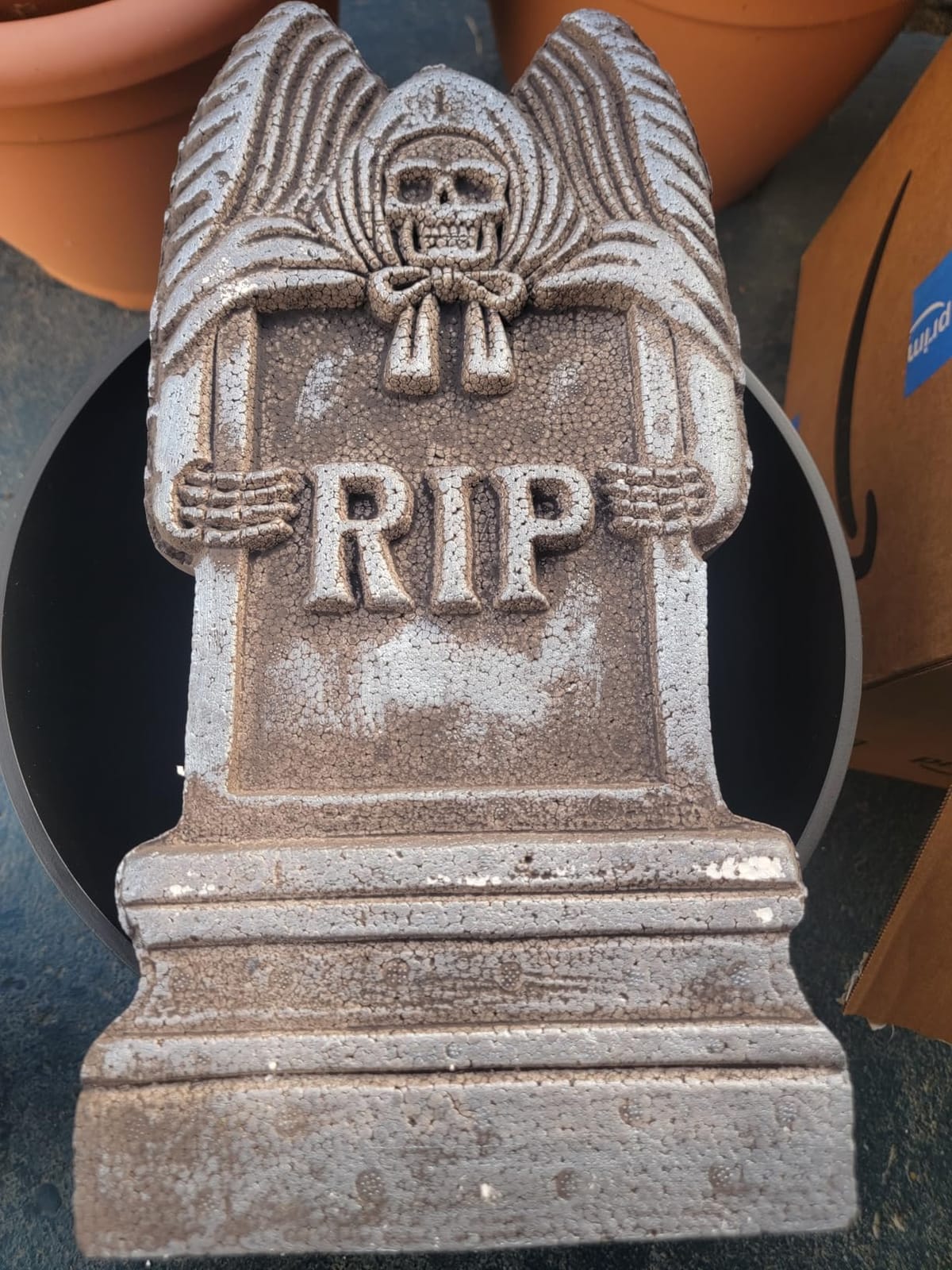 JOYIN 17” Halloween Foam RIP Graveyard Tombstones (5 Pack), Halloween Tombstones Outdoor Decorations for Graves Decorations with 12 Metal Stakes for Cemetery Yard Lawn Party Decor customer photo 2