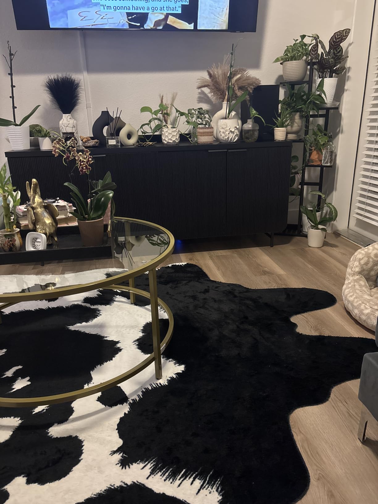 JACCAWS Faux Fur Black and White Cowhide Rug,4.6 x 6.6 Feet Cow Skin Area Rug Large Size. (4.6x6.6, Black and White) customer photo 1