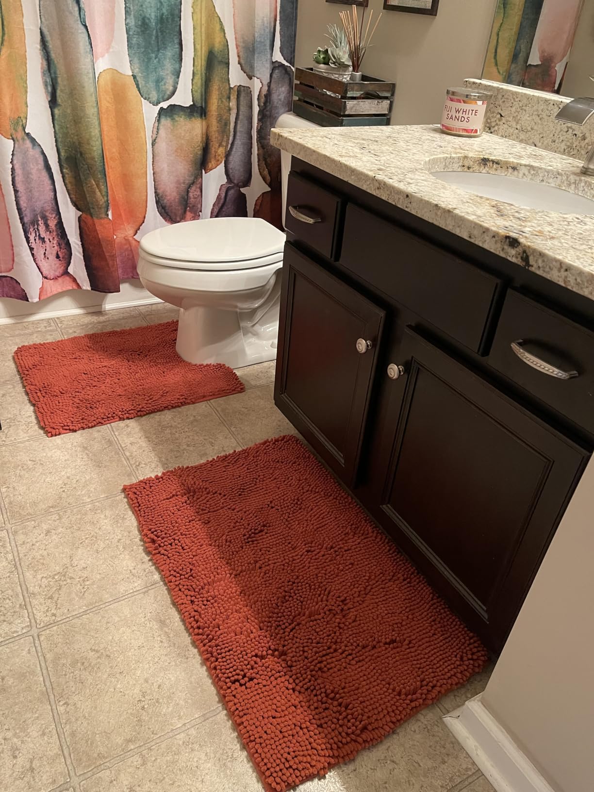 HOMEIDEAS Grey Chenille Bathroom Rugs Set of 3, Non Slip Bath Mat customer photo 2
