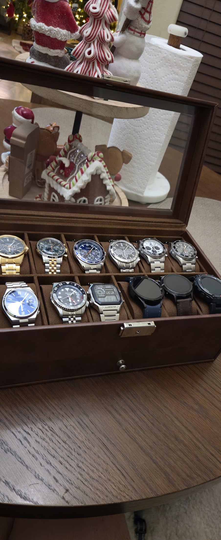GUKA 12-Slot Watch Box Organizer with Glass Lid, 2-Tier Leather Case customer photo 1
