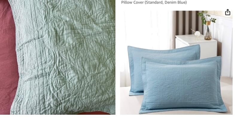 WINLIFE 100% Cotton Quilted Pillow Sham Floral Printed Pillow Cover Sage Green, Standard Size, 20 x 26 Inch customer photo 2