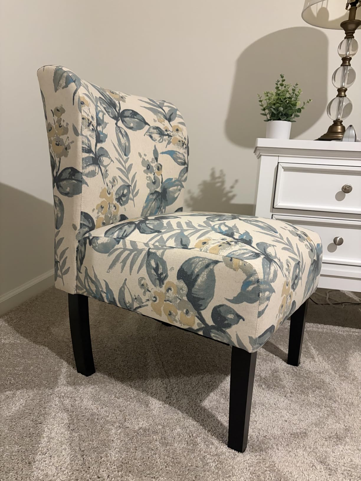 Roundhill Furniture Capa Print abric Armless Contemporary Accent Chair, Blue Leaves customer photo 1
