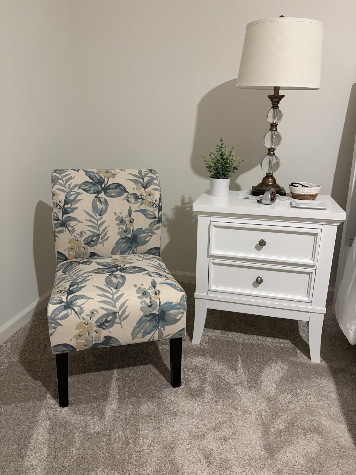 Roundhill Furniture Capa Print abric Armless Contemporary Accent Chair, Blue Leaves customer photo 2