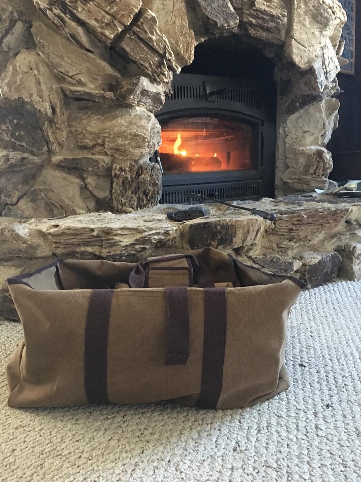 BONTHEE Firewood Carrier Bag Waxed Canvas Waterproof Extra Large Log Carrier Holder Freestanding Tote Bag for Firewood customer photo 2