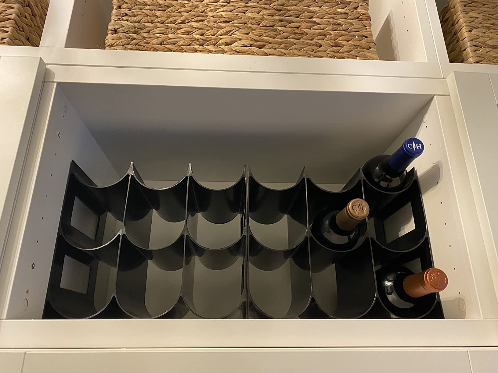 mDesign Plastic Water Bottle Organization/Wine Rack Storage Organizer for Kitchen Countertops, Cabinet, Bin, Pantry, Fridge, Refrigerator, 3 Tiers, 9 Bottles, Lumiere Collection - Black customer photo 1