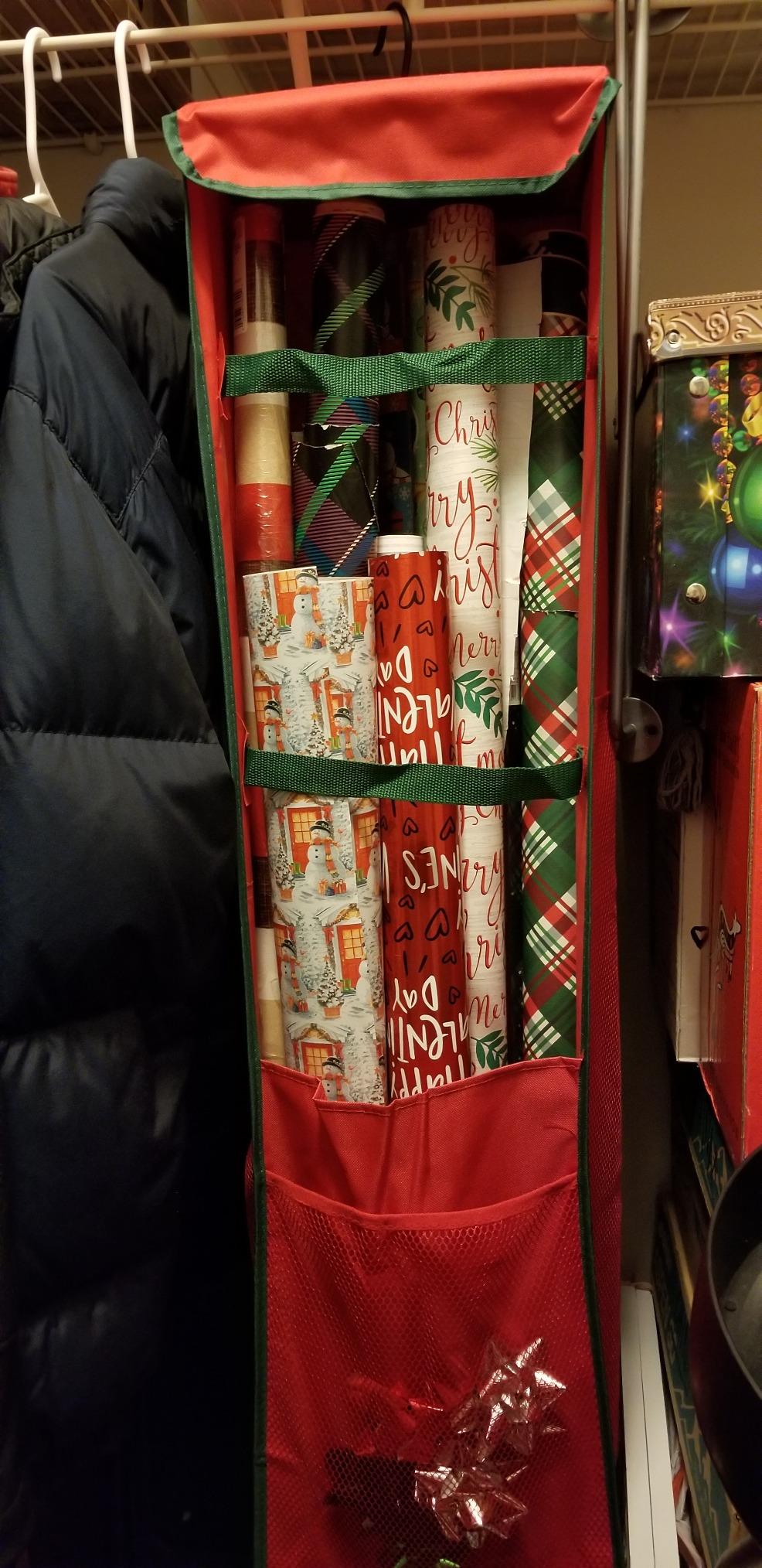 ProPik Hanging Gift Wrap Organizer, Wrapping Paper Storage Bag, Swivel Hanger 360 Degree Multiple Pockets & Loops, Holds Up to 25 Rolls 40 Inch, Space for Ribbons Bows Gift Wrap Folds Flat (Red) customer photo 1