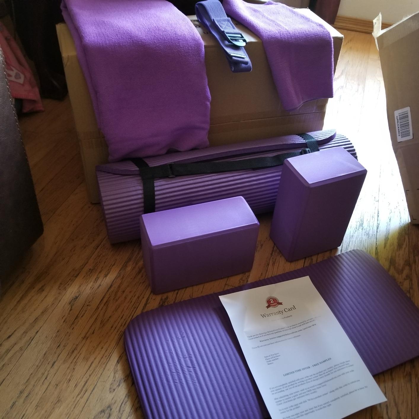 BalanceFrom 7-Piece Yoga Set with 71x24x0.5 Inches Extra Thick Mat and Carrying Sling – Includes 2 Blocks, Stretch Strap, 2 Towels, and Knee Pad for Home, Studio, and Gym Workouts customer photo 2