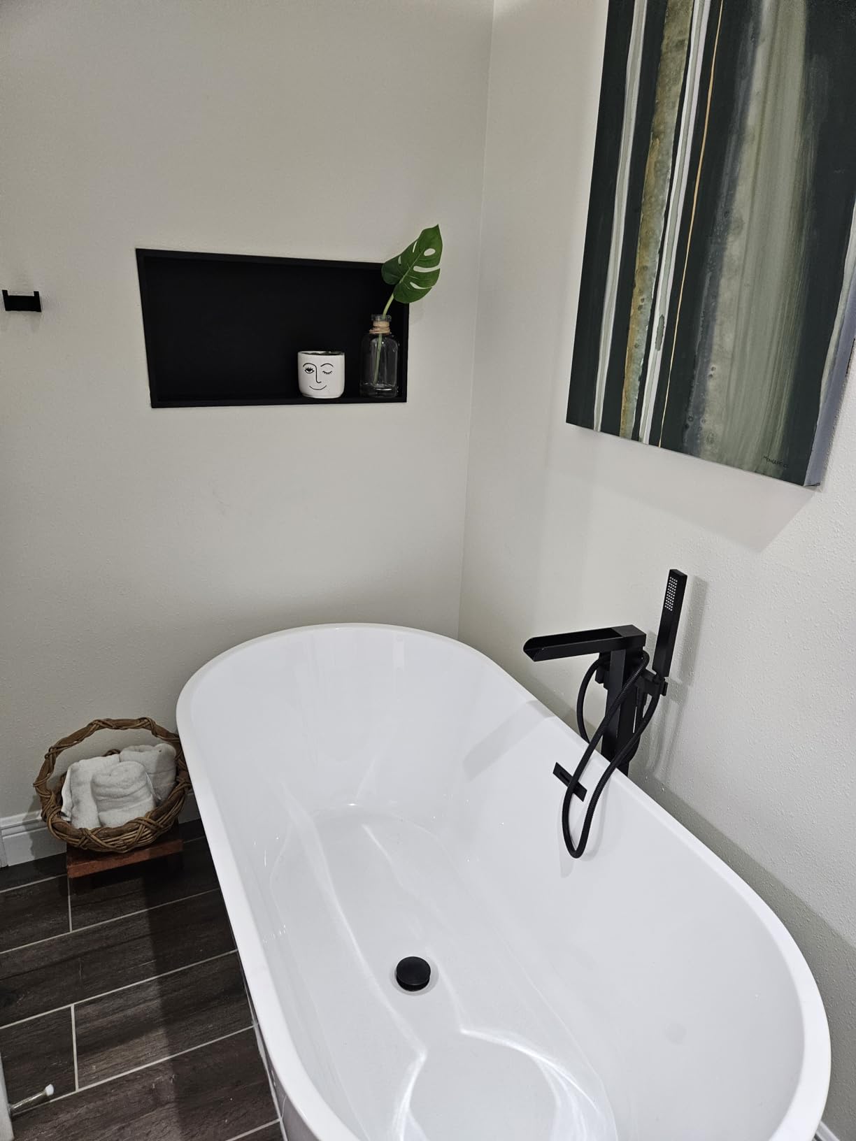 Wowkk Freestanding Bathtub Faucet Waterfall Tub Filler Brushed Nickel Floor Mount Brass Single Handle Bathroom Faucets with Hand Shower customer photo 2