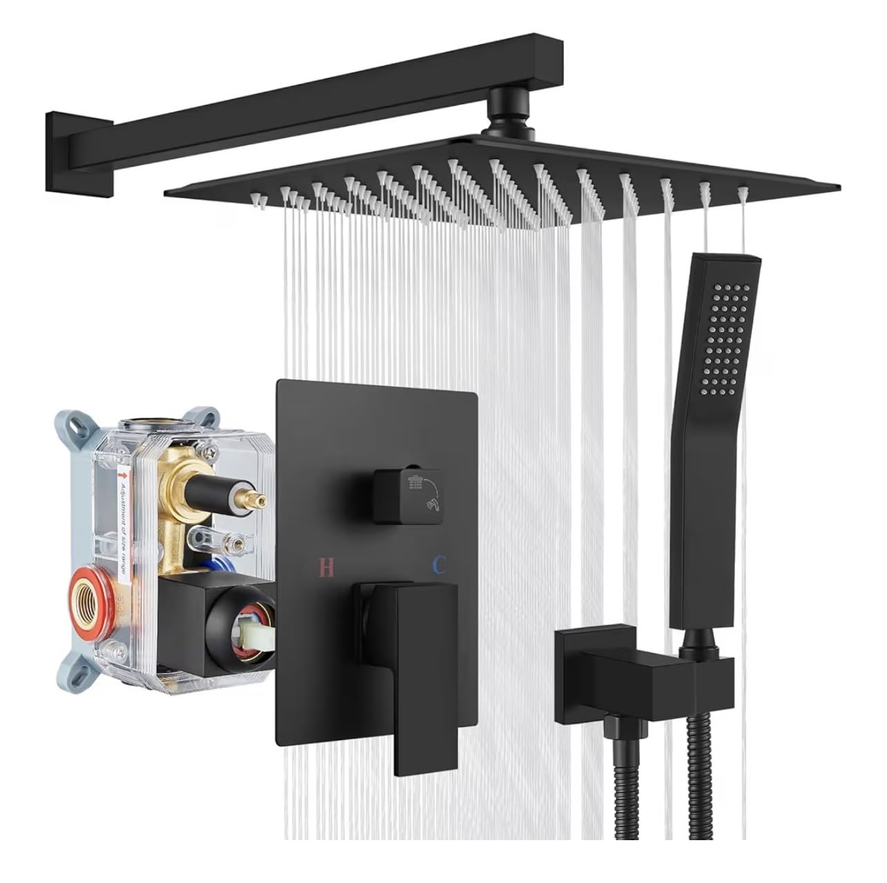 gotonovo Shower Faucet Set with Handheld Spray Matte Black,10'' Head | SUS304 Rainfall Shower Head and Handle Set System Fixture,Pressure Balance Valve Trim Kit,Single Handle,Wall Mount,All Metal customer photo 1