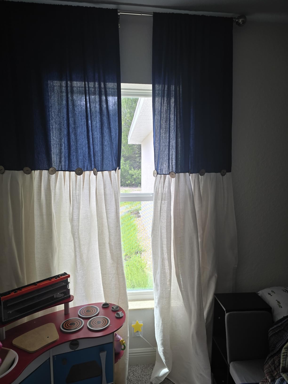 Lush Decor Linen Button Window Curtain Panel, Single, 40