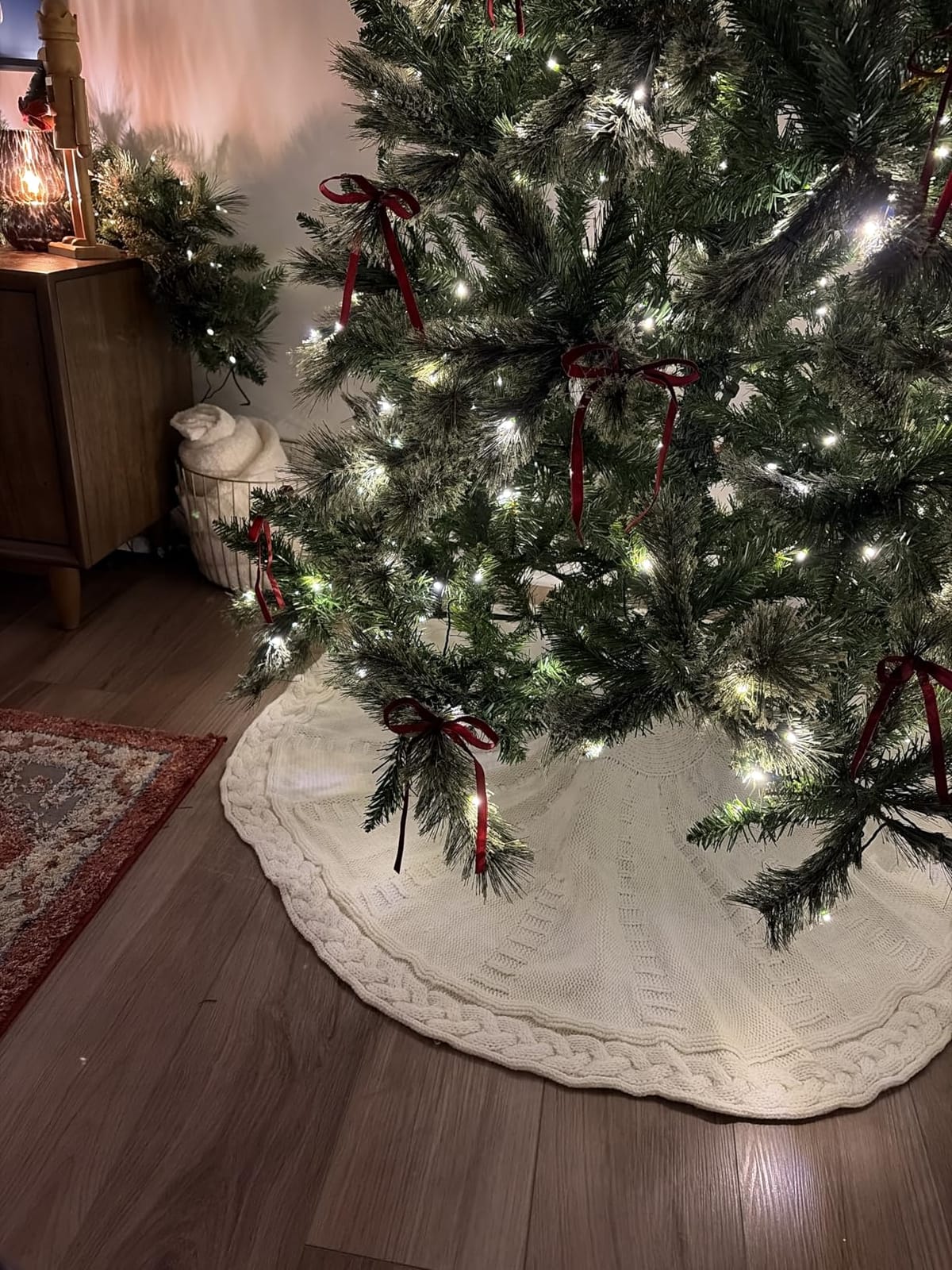 48 Inch Christmas Tree Skirt: Braided Cable Knit Tree Skirt for 7.5FT Tree, Cream White Tree Skirt, Vintage Tree Skirts, Rustic Farmhouse Christmas Decorations customer photo 2