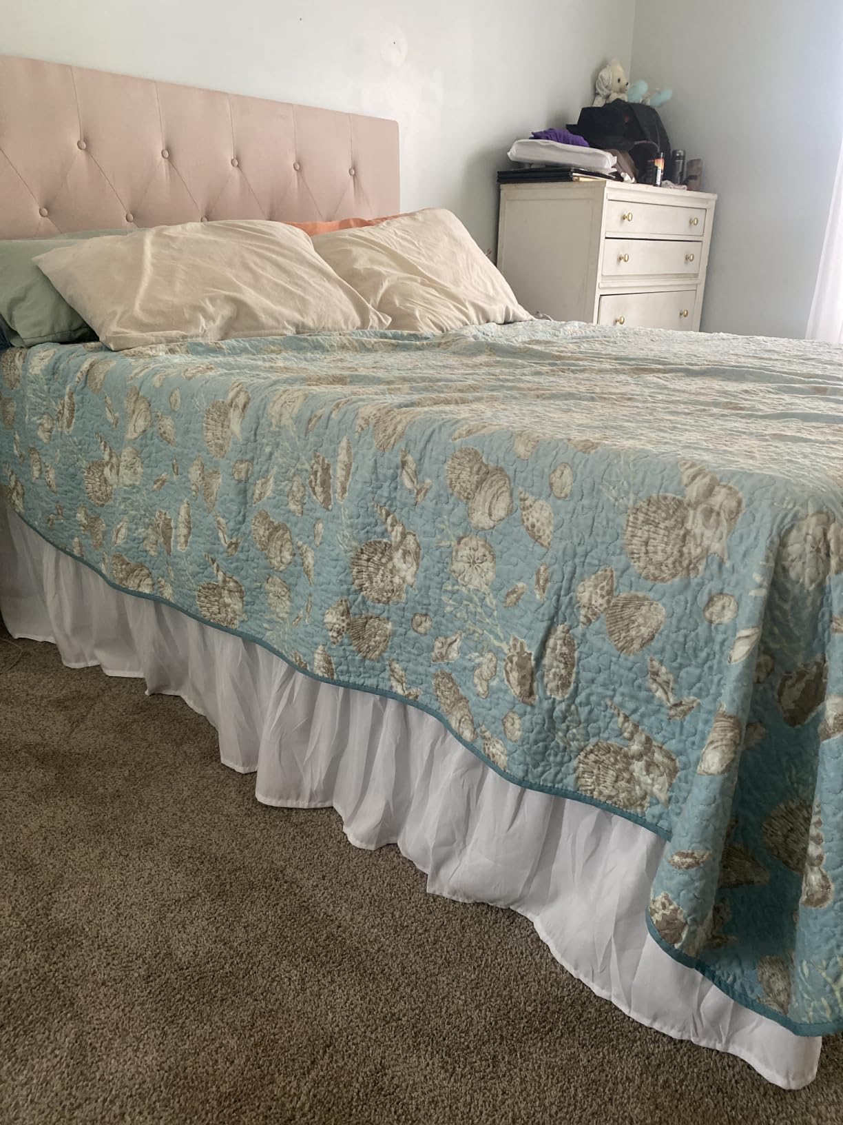 Wrap Around Queen Bed Skirt, Easy Fit Elastic Belt, 16 Inch Drop, White customer photo 1