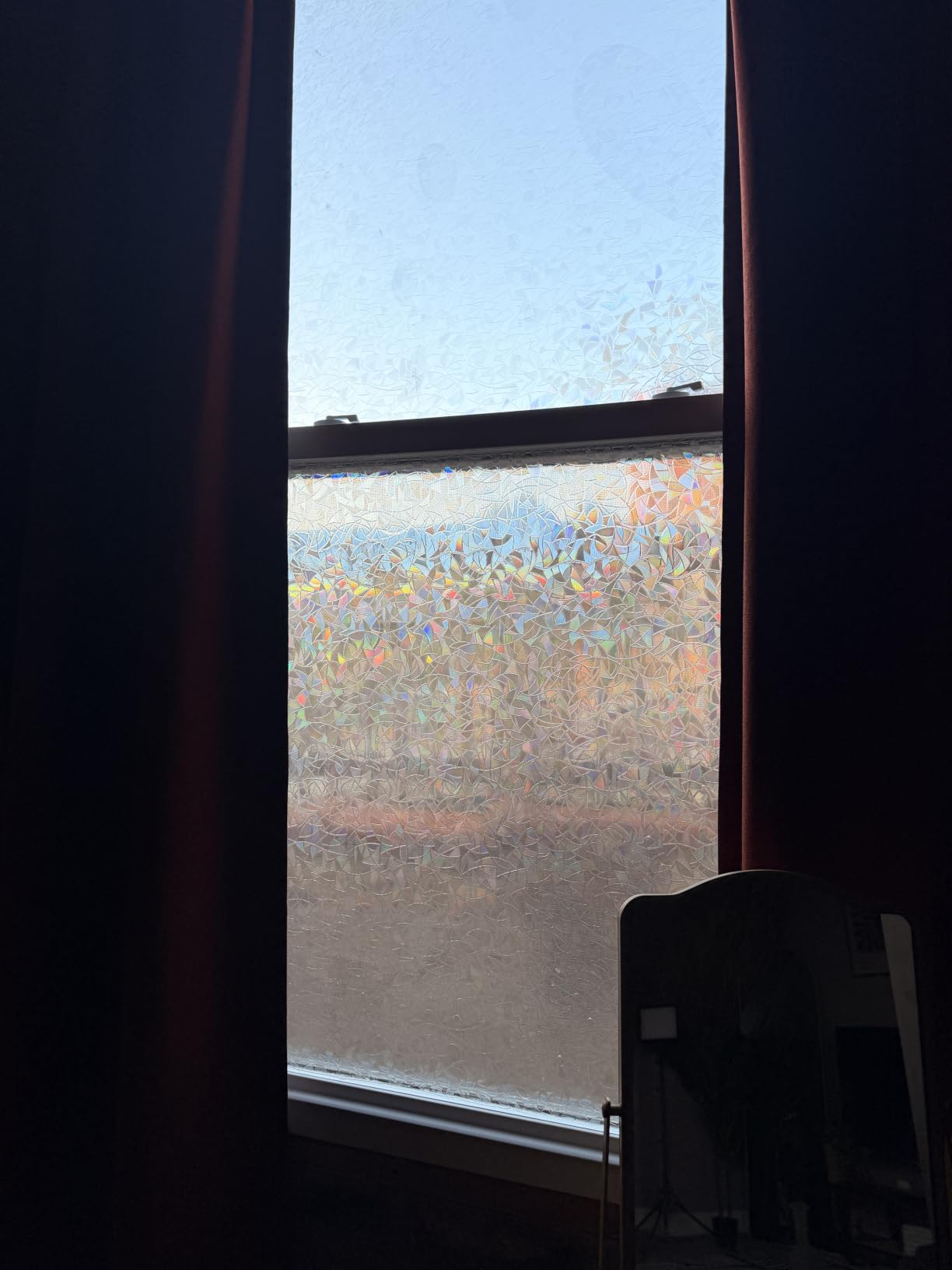 Volcanics Window Privacy Film, Stained Glass Rainbow Cling, 17.5