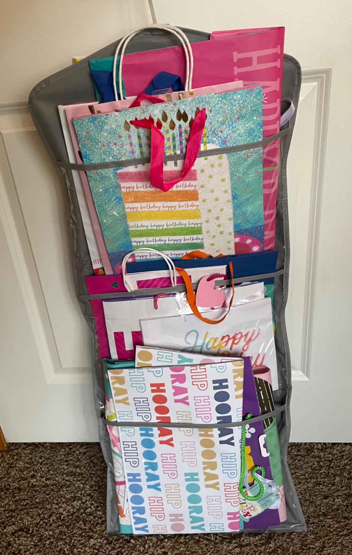 ProPik Storage for Gift Bags, Tissue Paper, and Wrapping Paper - Hanging Gift Bag Storage Organizer - 38 x 16 Inch PVC (Red) customer photo 1
