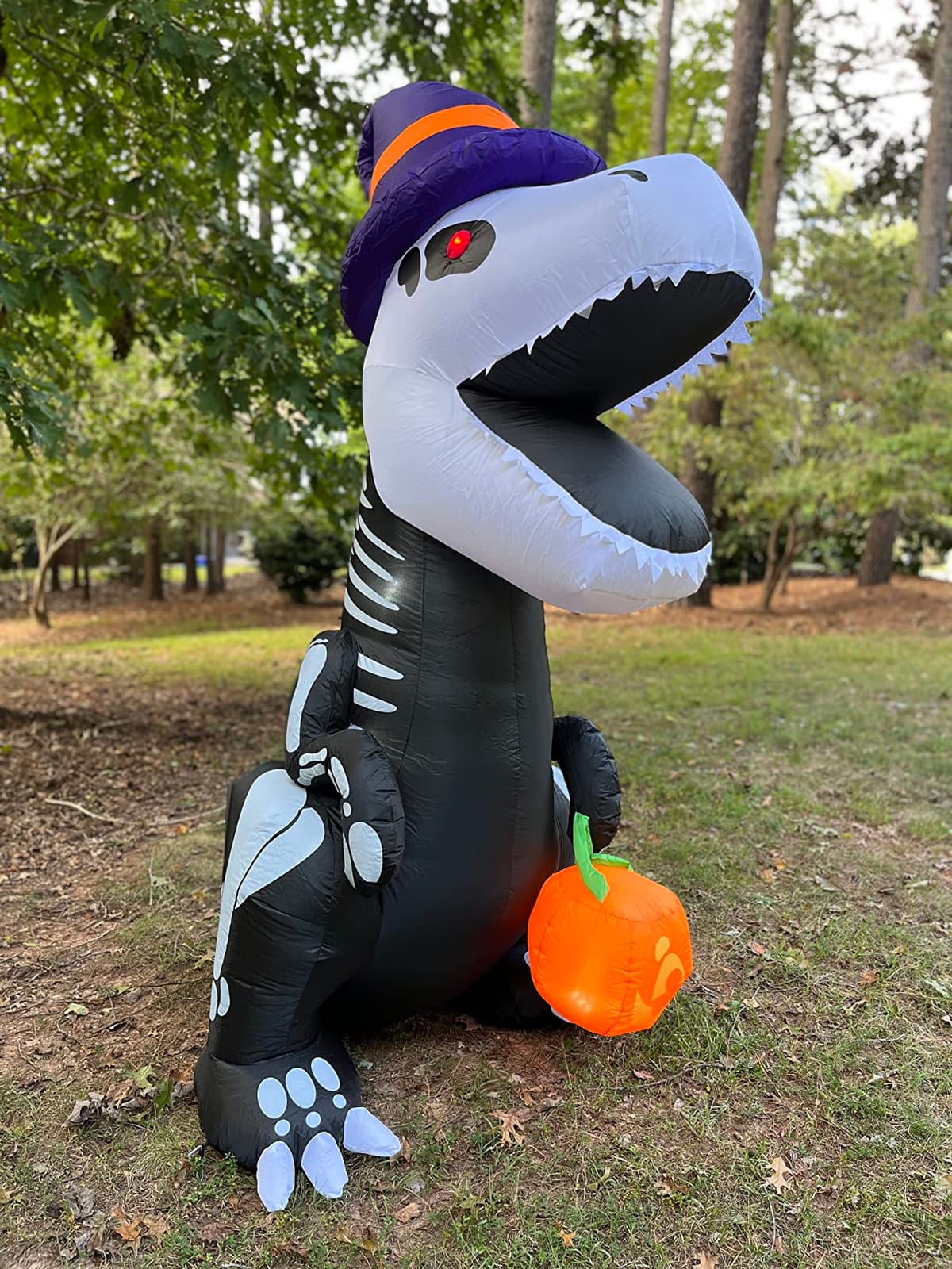 Joiedomi 8 FT Halloween Inflatable Skeleton Dinosaur with Pumpkin & Built-in LEDs, Halloween Blow Up Yard Decorations, Lighted Outdoor Dinosaur Skeleton for Garden, Lawn, Patio & Holiday Outside Decor customer photo 1