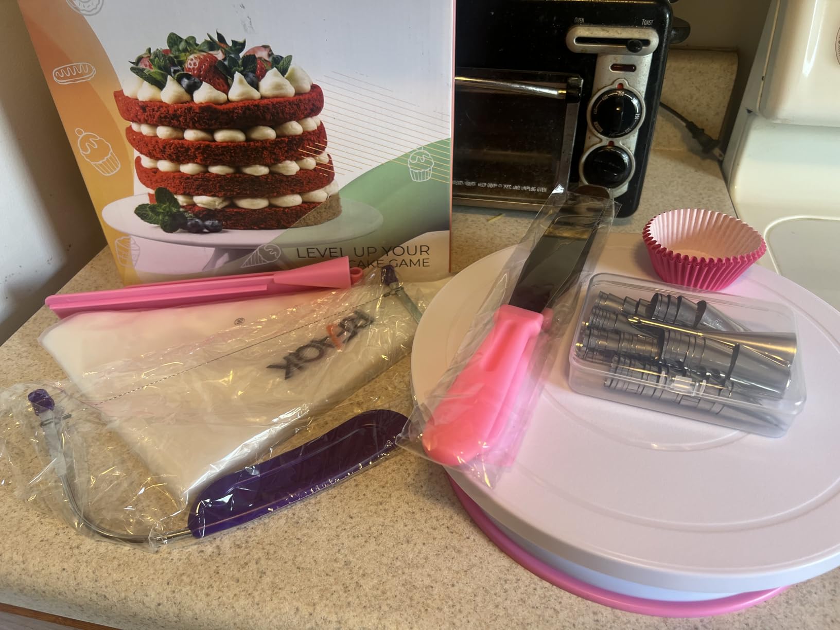 RFAQK 200PCs Cake Decorating Kit with Cake Turntable & Leveler, Baking Supplies Gift Includes 110+1 Piping Bags,55 Icing Tips,2 Frosting Spatulas, Adjustable Scraper, Video Tutorial, Booklet & more customer photo 1