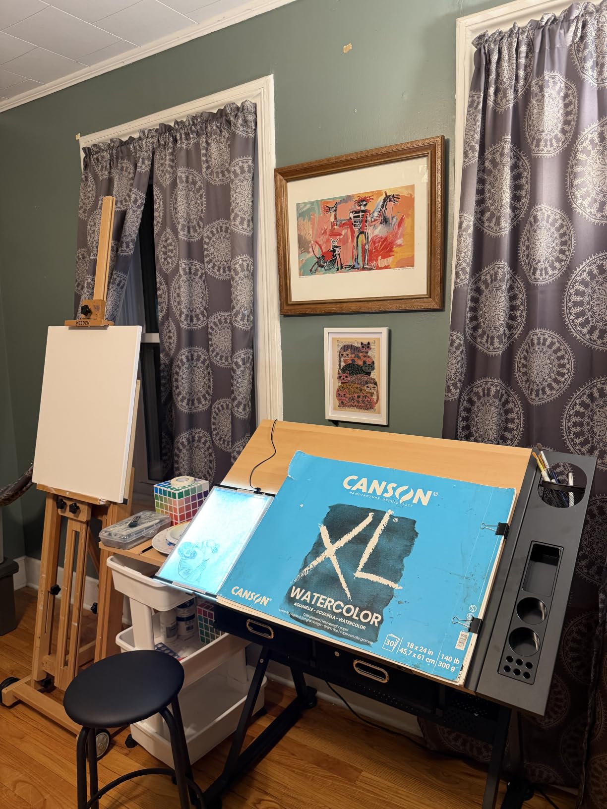 Yaheetech Adjustable Drafting Table Art Desk, Storage Drawers & Stool, Wood customer photo 2
