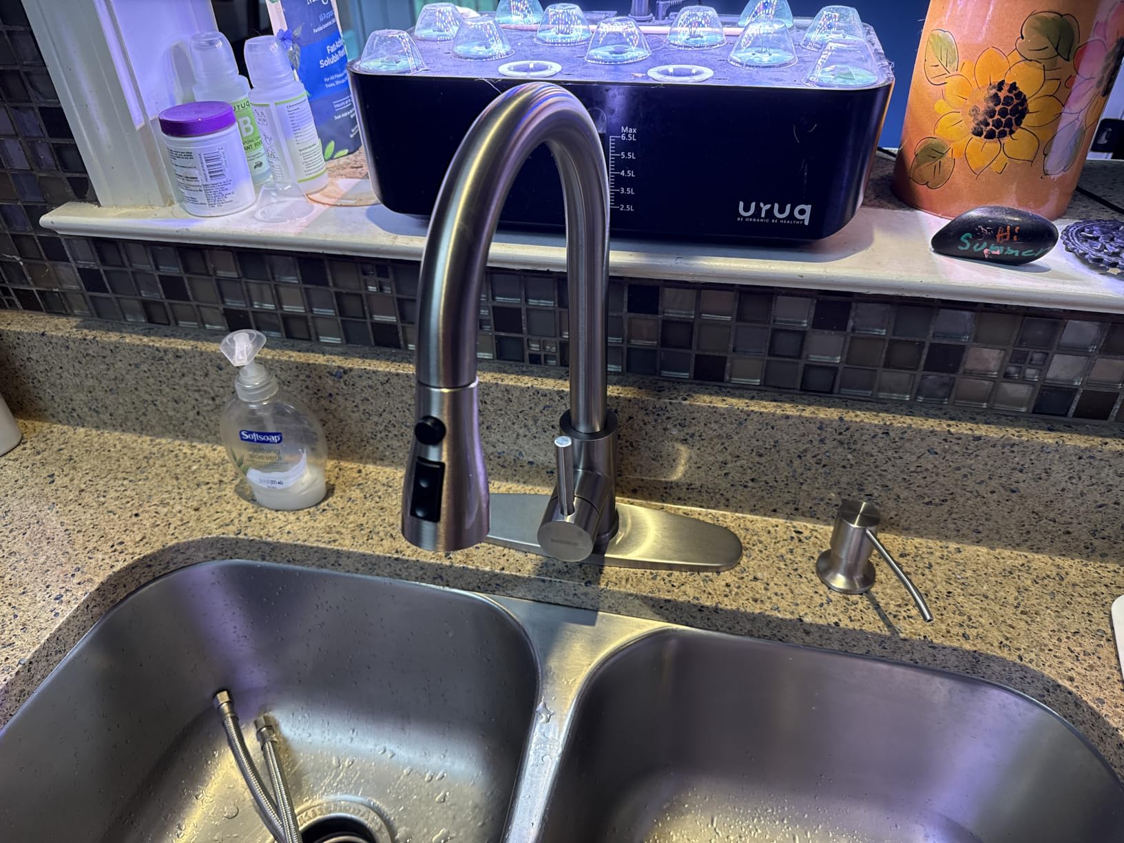 WEWE Vintage Kitchen Faucet, Pull-Down Sprayer, Brushed Nickel, High Arc customer photo 1