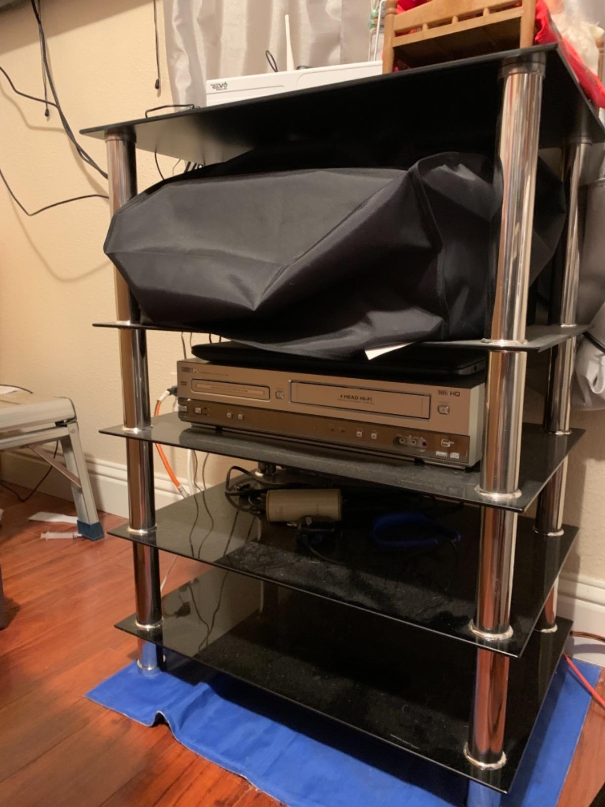 Mount-It! Tempered Glass AV Component Media Stand, Audio Tower and Media Center with 5 Shelves, 220 Lbs Total Capacity, Black Shelves Chrome Legs (MI-8671) customer photo 2