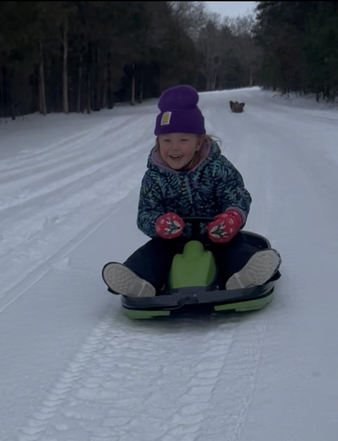 Snow Sled for Kids, Adults - Toboggan Sled, Easy Turning Steering Wheel, Anti-Slip Seat, Pull Up Brake, Durable Plastic Sled, Lightweight, Snow Sleds, Age 3+ 260 lbs customer photo 2