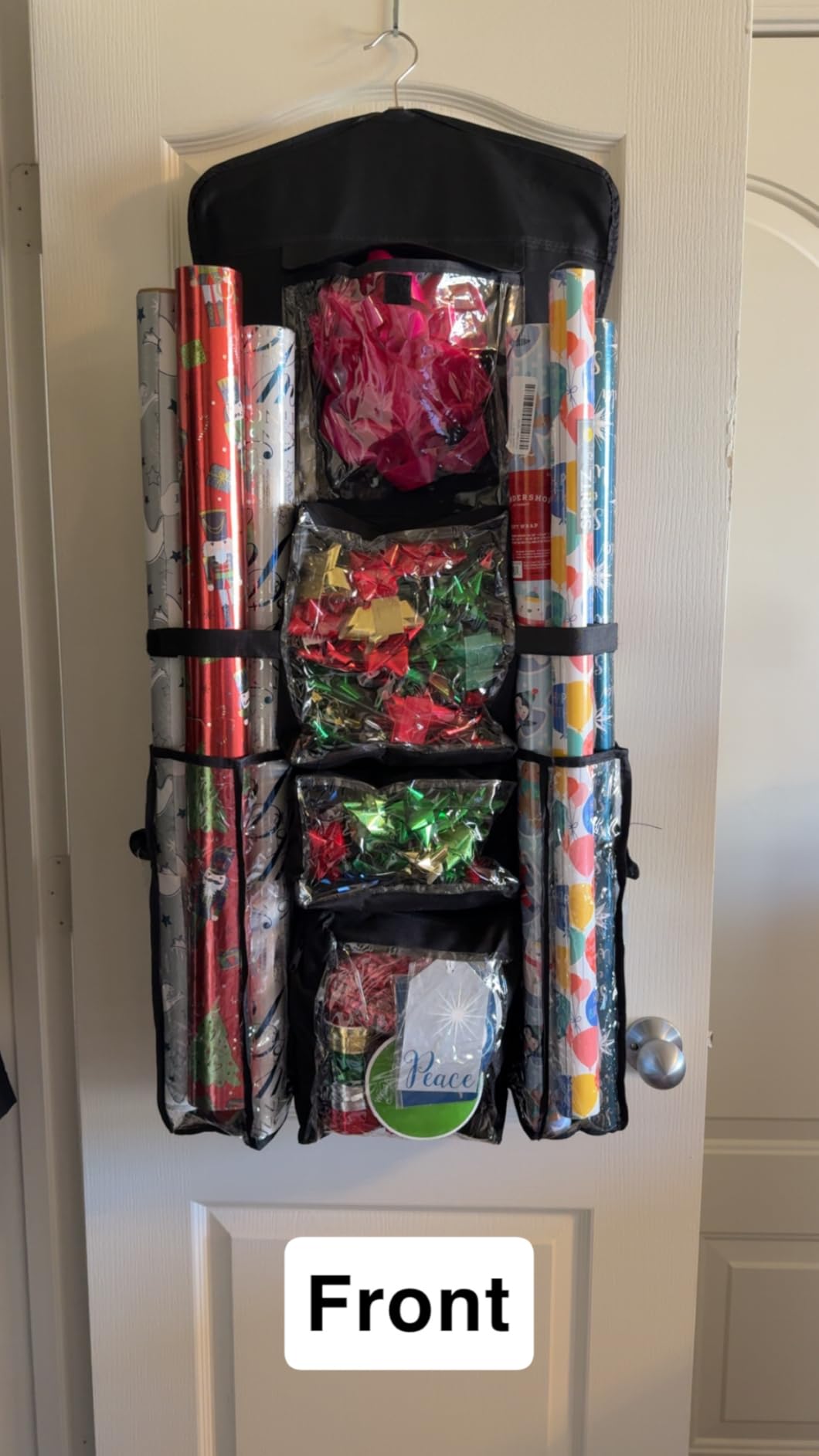 ProPik Hanging Double Sided Christmas Gift Wrapping Paper Storage Organizer With Multiple Pockets Organize Your Gift Wrap, Gift Bags Bows Ribbons 40