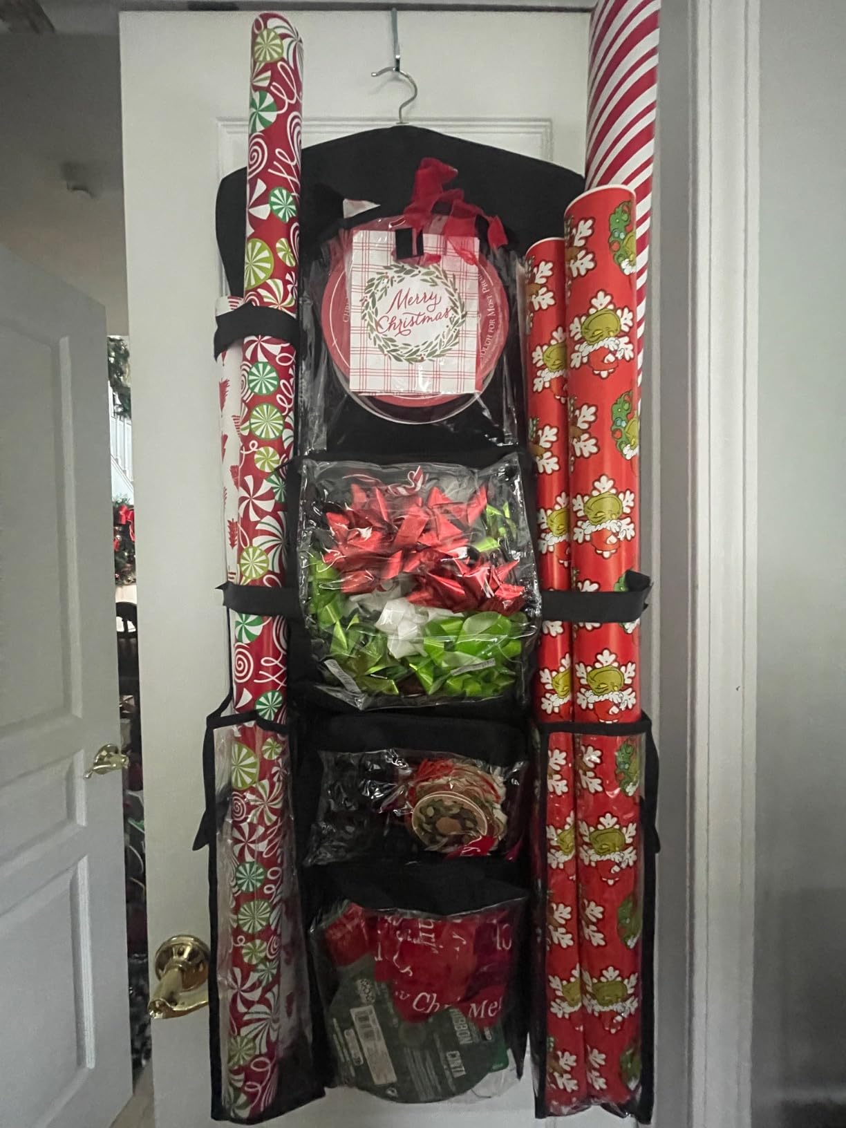 ProPik Hanging Double Sided Christmas Gift Wrapping Paper Storage Organizer With Multiple Pockets Organize Your Gift Wrap, Gift Bags Bows Ribbons 40