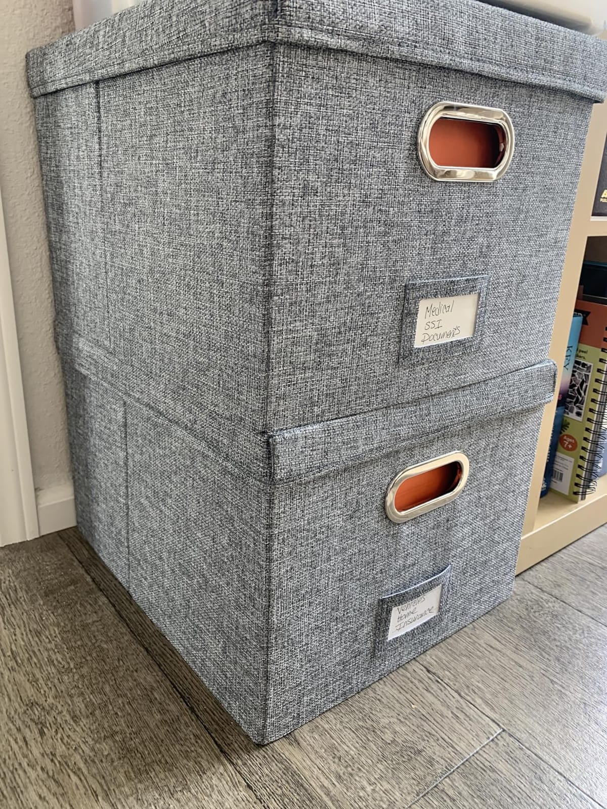 PRANDOM File Organizer Box - Set of 1 Collapsible Decorative Linen Filing Storage Hanging File Folders with Lids Office Cabinet Letter/Legal Size Grey (17x14x11.2 inch) customer photo 1