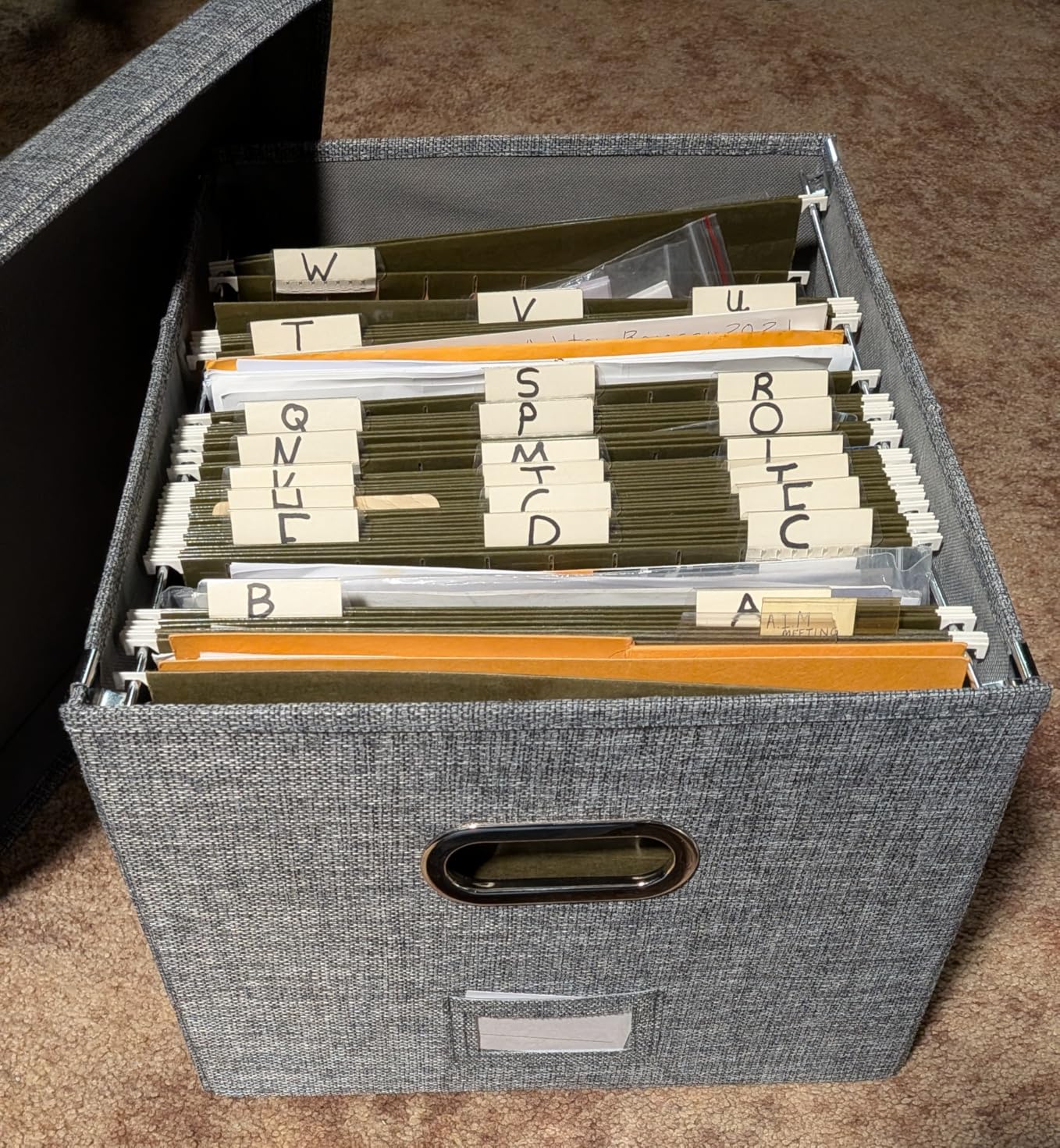 PRANDOM File Organizer Box - Set of 1 Collapsible Decorative Linen Filing Storage Hanging File Folders with Lids Office Cabinet Letter/Legal Size Grey (17x14x11.2 inch) customer photo 2