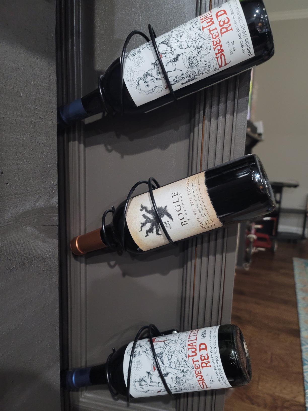 MOCOUM 6 Pack Wall Mounted Wine Racks - Red Wine Bottle Display Holder with Screws, Metal Hanging Wine Rack Organizer for Beverages/Liquor Bottles Storage (6 Pack, Downwards-Style 2) customer photo 1
