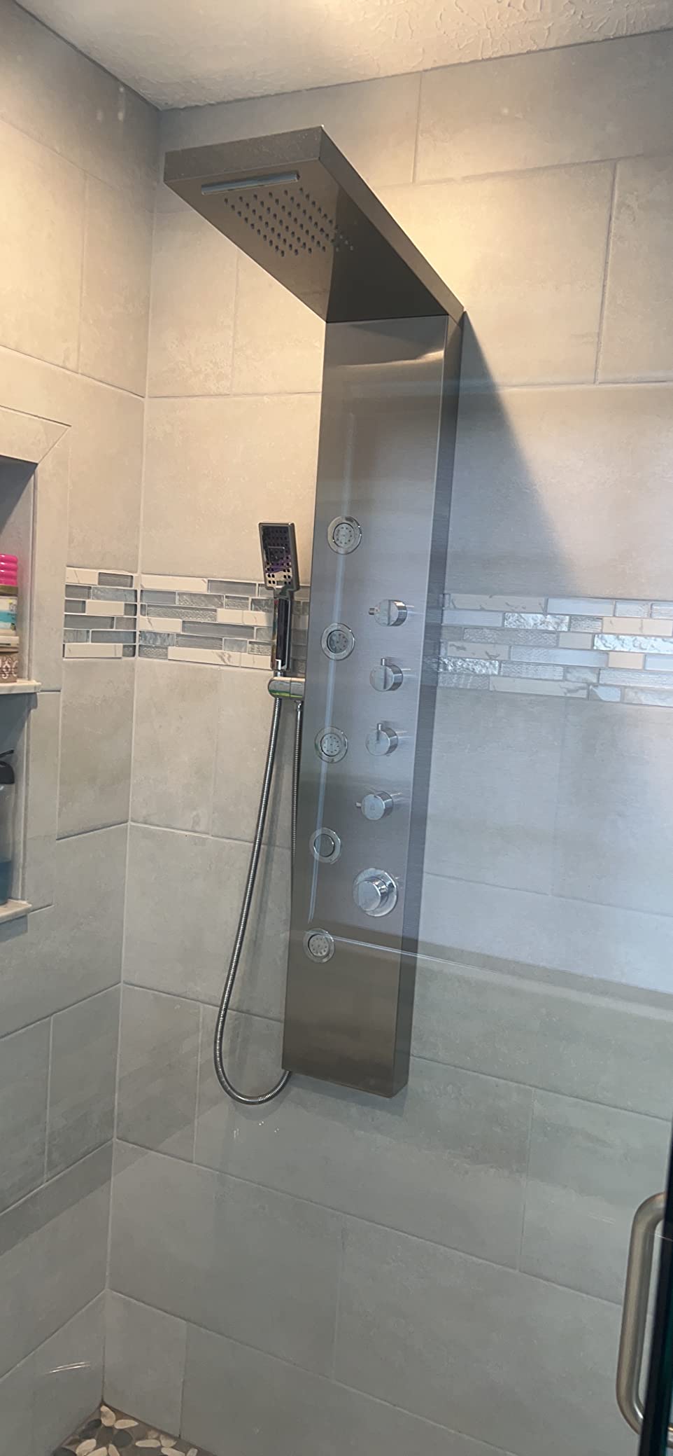 ROVATE 4-in-1 Rainfall Waterfall Shower Panel Tower System, Brushed Finish customer photo 2