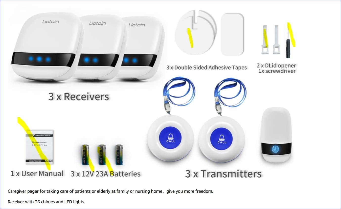 Caregiver Pager Wireless Call Button Alert Button Call Bell Emergency Button for Home/Elderly/Patients Panic Button Nurse Alert Call System 3Call Button 3Receivers (600+ft Operating Range) customer photo 1
